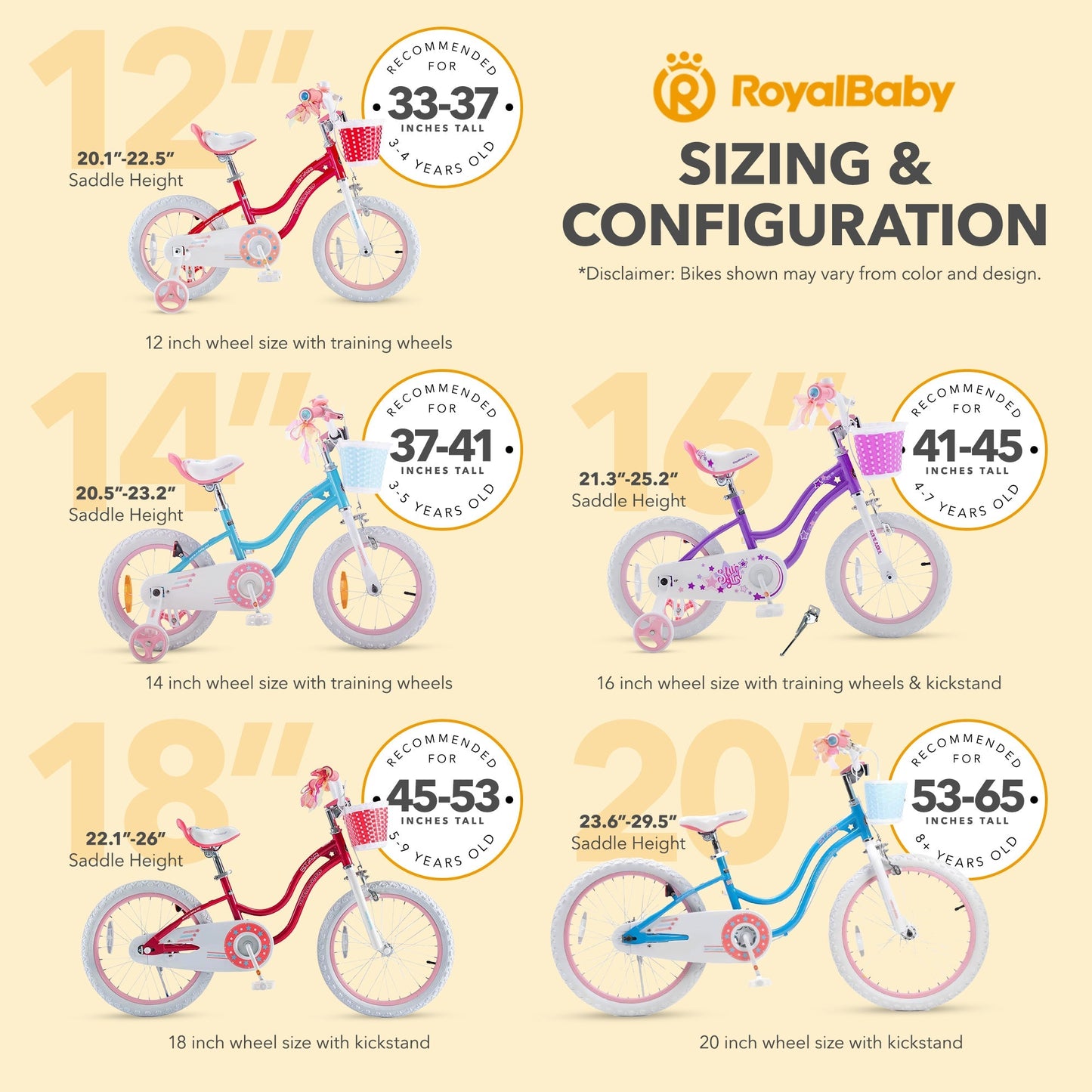 RoyalBaby Stargirl Children's Outdoor Bicycle 14 Inch with Training Wheels, Pink