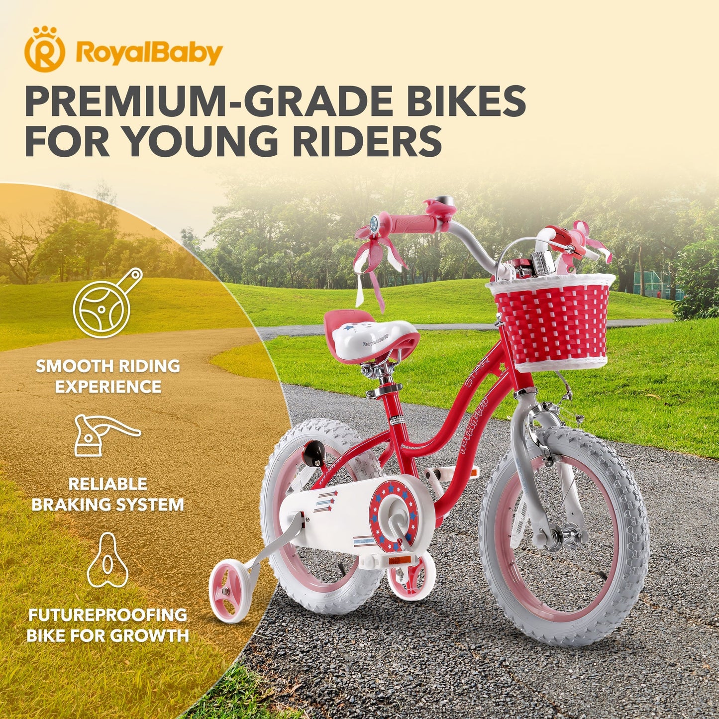 RoyalBaby Stargirl Children's Outdoor Bicycle 14 Inch with Training Wheels, Pink