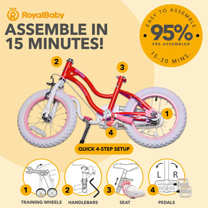 RoyalBaby Stargirl Children's Outdoor Bicycle 14 Inch with Training Wheels, Pink