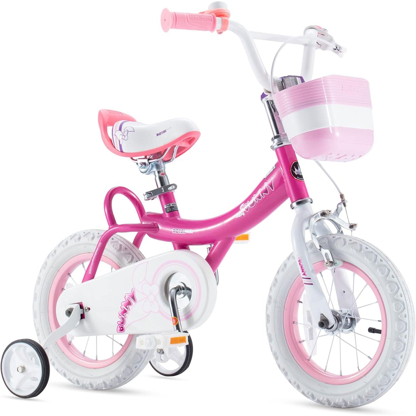 RoyalBaby Princess Girl Kids Bicycle 12" with Training Wheels, Bunny/Fuchsia