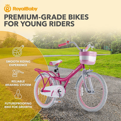 RoyalBaby Princess Girl Kids Outdoor Bicycle 20" with Kickstand, Bunny/Fuchsia