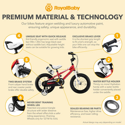 RoyalBaby Freestyle Outdoor Kid's Bicycle with Training Wheels, 12 Inch, Red