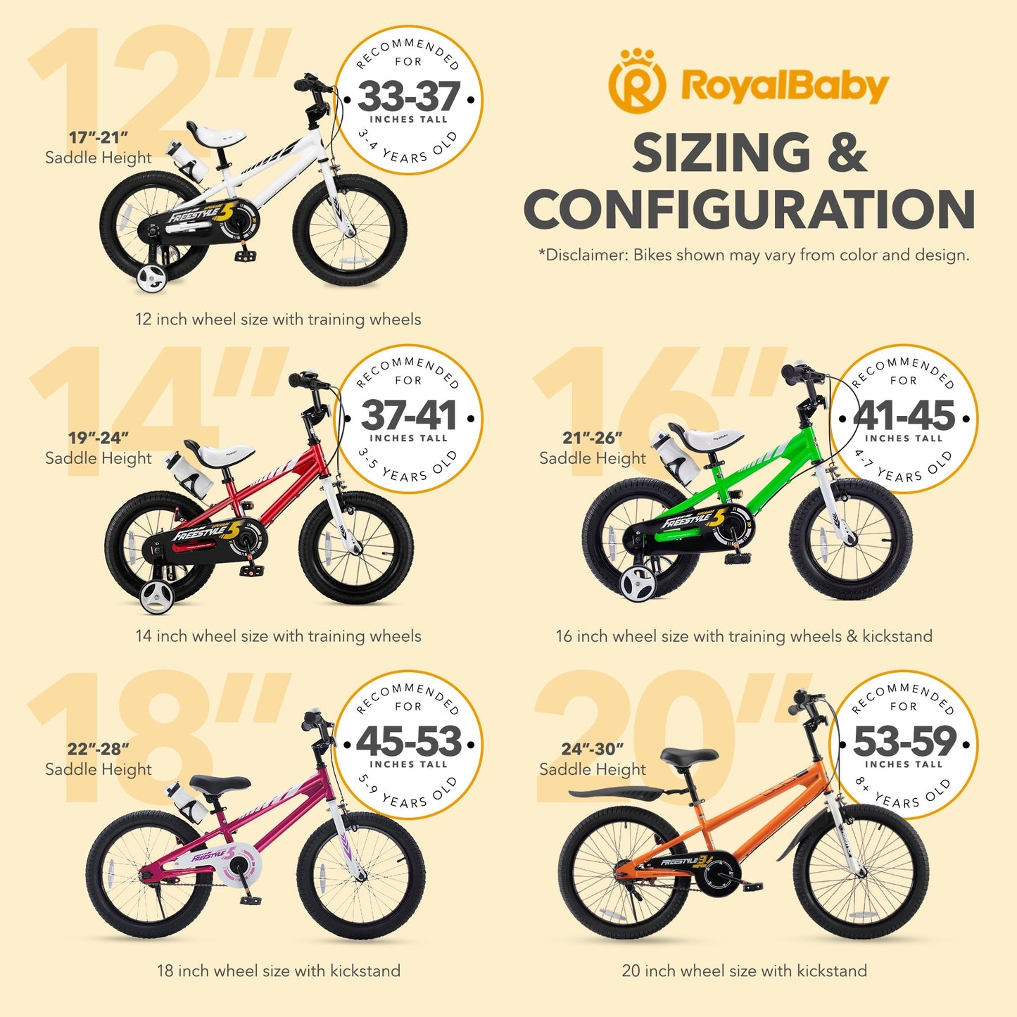 RoyalBaby Freestyle Outdoor Kid's Bicycle with Training Wheels, 12 Inch, Red