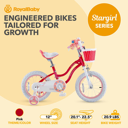 RoyalBaby Stargirl Children's Outdoor Bicycle 12 Inch with Training Wheels, Pink