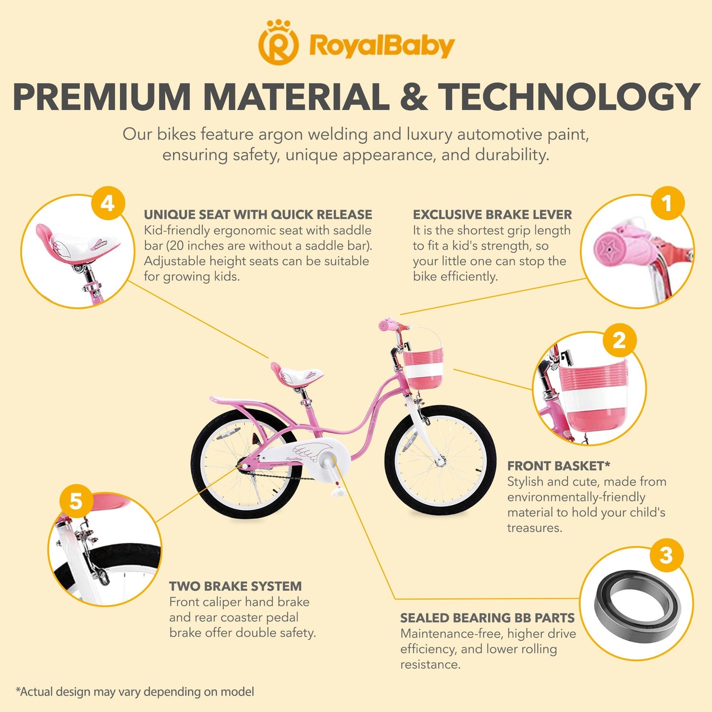 RoyalBaby Princess Girl Kids Outdoor Bicycle 18 Inch with Kickstand, Swan/Pink