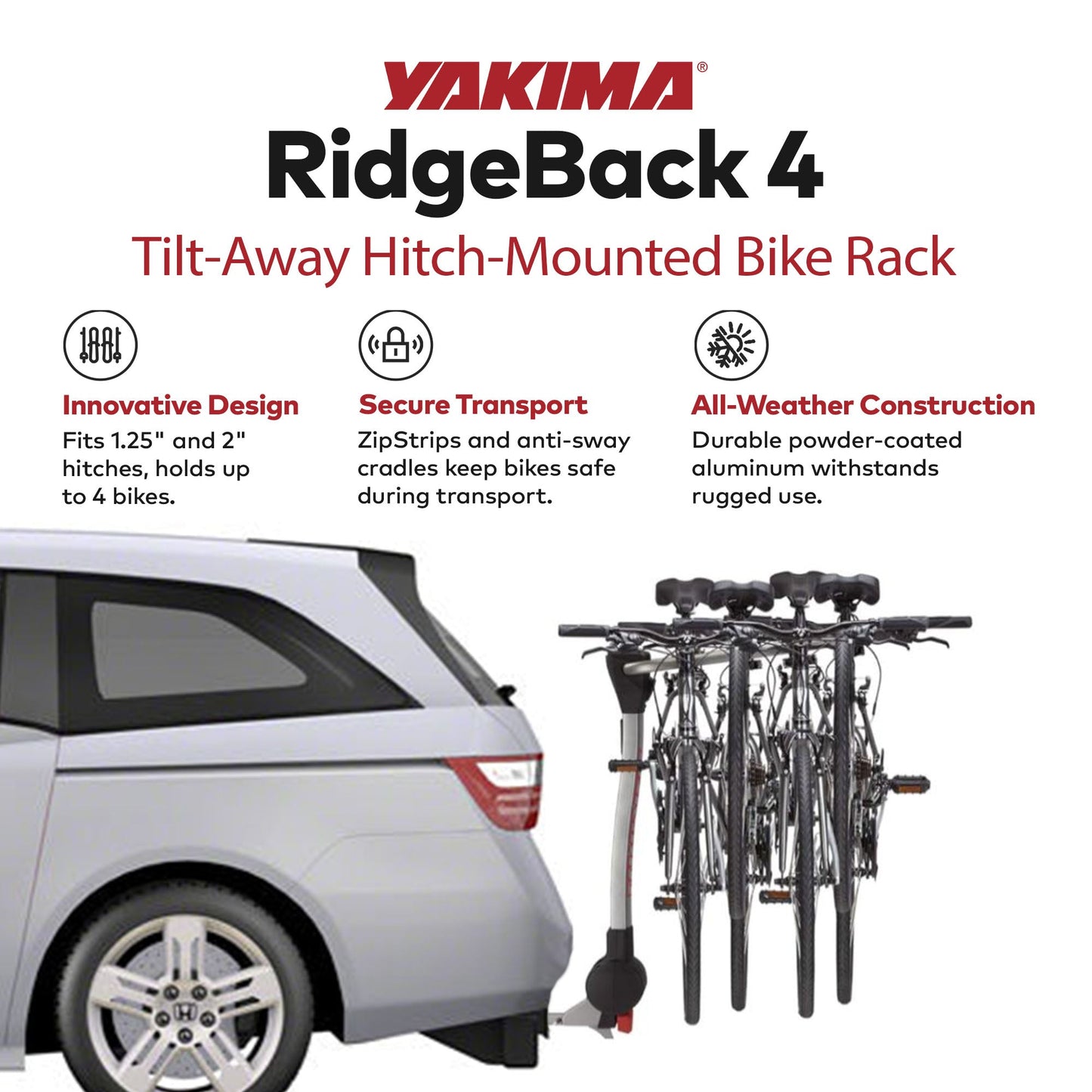 Yakima RidgeBack Tilt Away Hitch Bike Rack Holds 4 Bikes for Cars, SUVs, Trucks - Find Fresh Goods