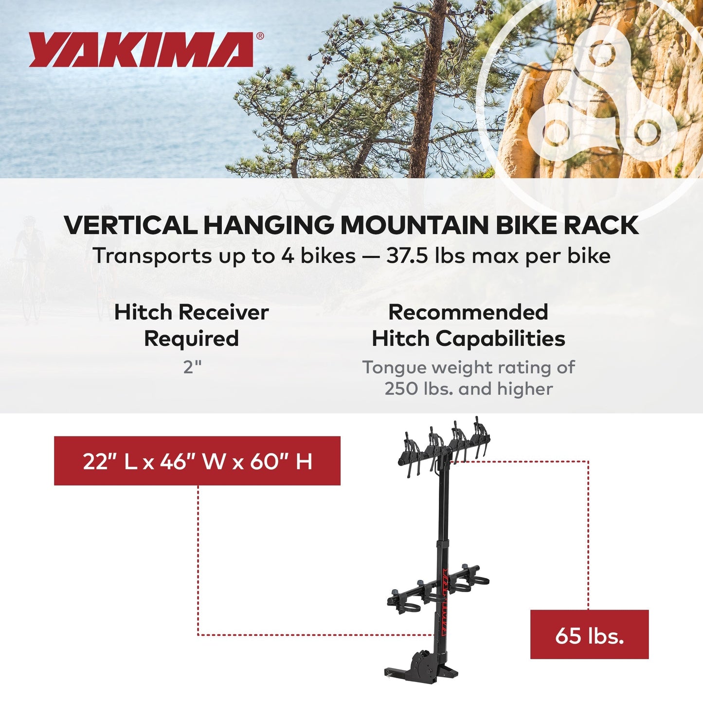 Yakima HangOver 4 Adjustable Vertical Steel Mountain Bike Hitch Rack for 4 Bikes - Find Fresh Goods