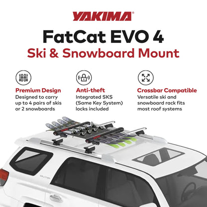 YAKIMA FatCat EVO 4 Skis or 2 Snowboards Mount Roof Rack, Fits T-Slot Crossbars - Find Fresh Goods