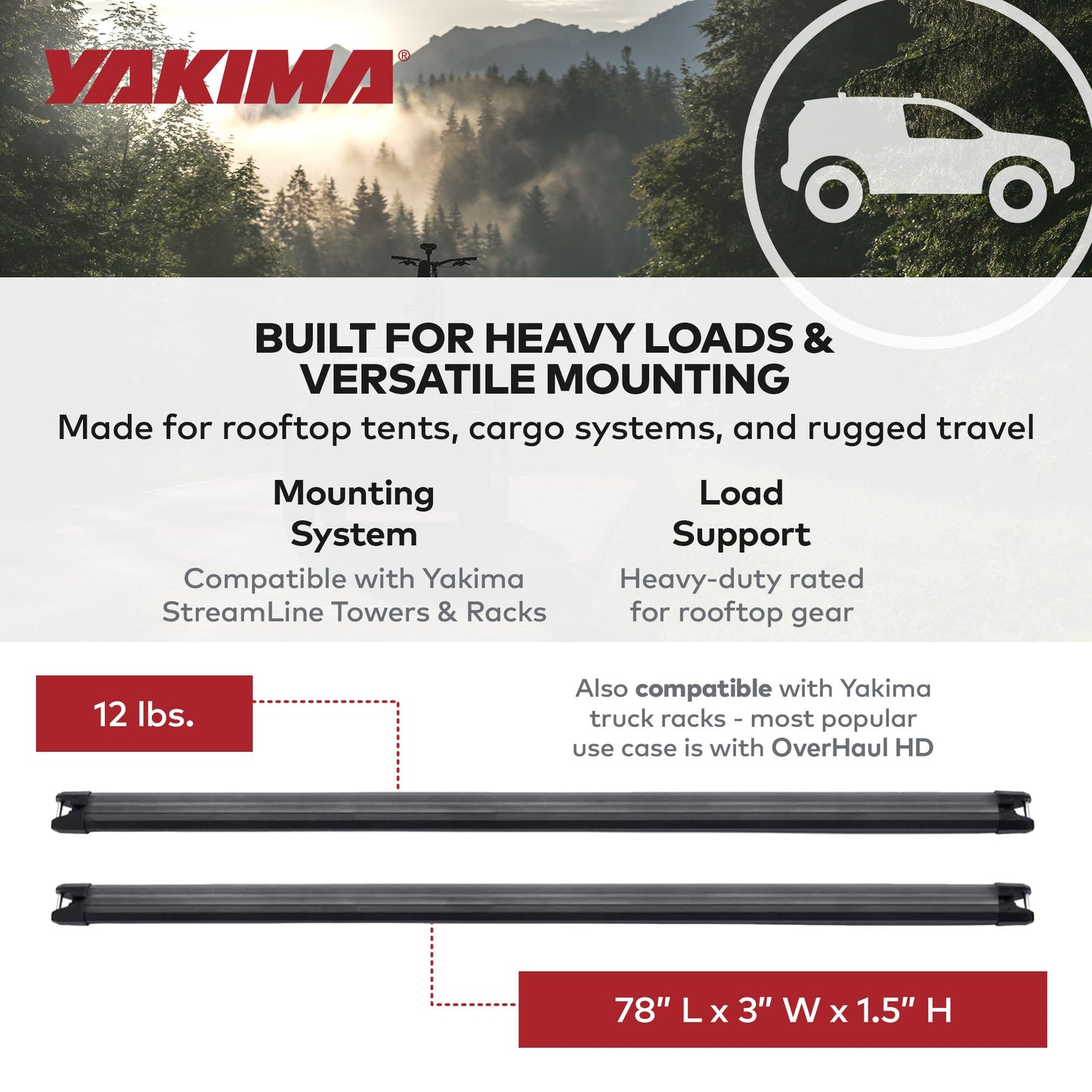 Yakima 78 Inch Aluminum HD Crossbar, Works w/StreamLine Towers, Black (Set of 2) - Find Fresh Goods