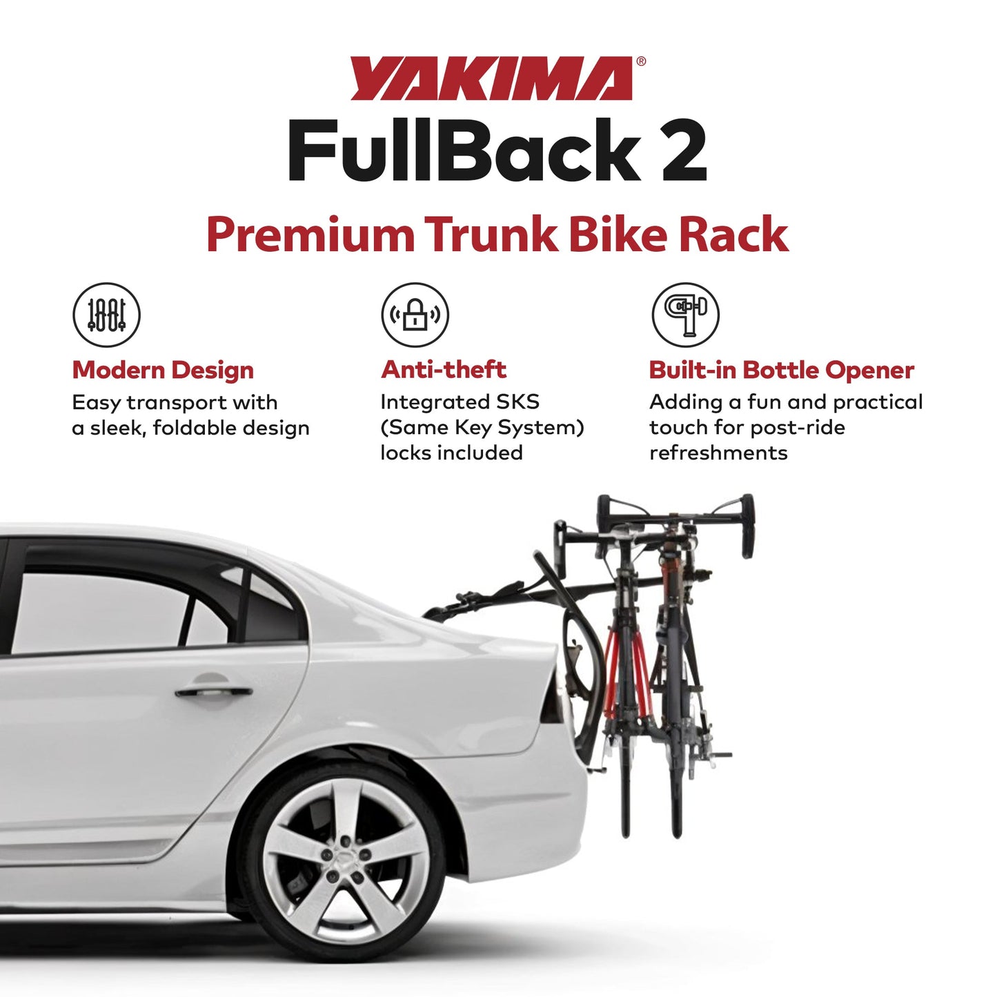Yakima FullBack 2 Bike Capacity Trunk Bike Strap Rack with ZipStrips, Black - Find Fresh Goods