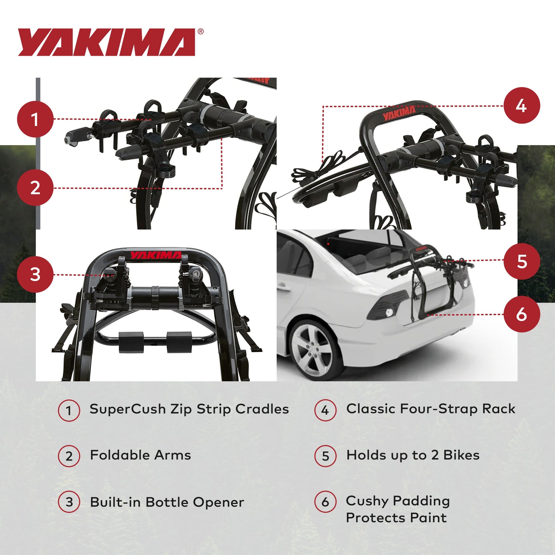 Yakima FullBack 2 Bike Capacity Trunk Bike Strap Rack with ZipStrips, Black - Find Fresh Goods