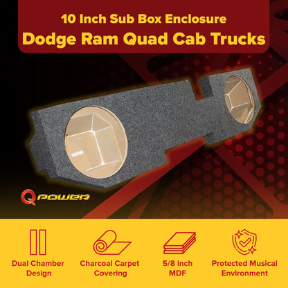 QPower QDODGE104DOOR Dodge Quad Cab '02-15 Dual 10" Truck Subwoofer Box - Find Fresh Goods