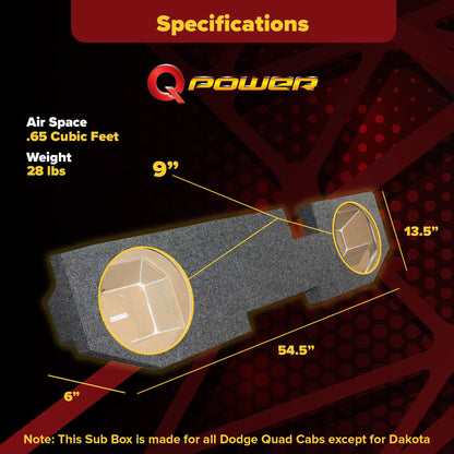 QPower QDODGE104DOOR Dodge Quad Cab '02-15 Dual 10" Truck Subwoofer Box - Find Fresh Goods