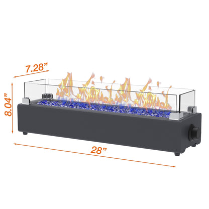 28-inch Table Top Gas Fire Pit, 40,000 BTU Tabletop Propane Fire Pit Portable Fireplace for Patio, Outdoor w/Wind Glass Shield, Glass Rocks, Carbon Gray