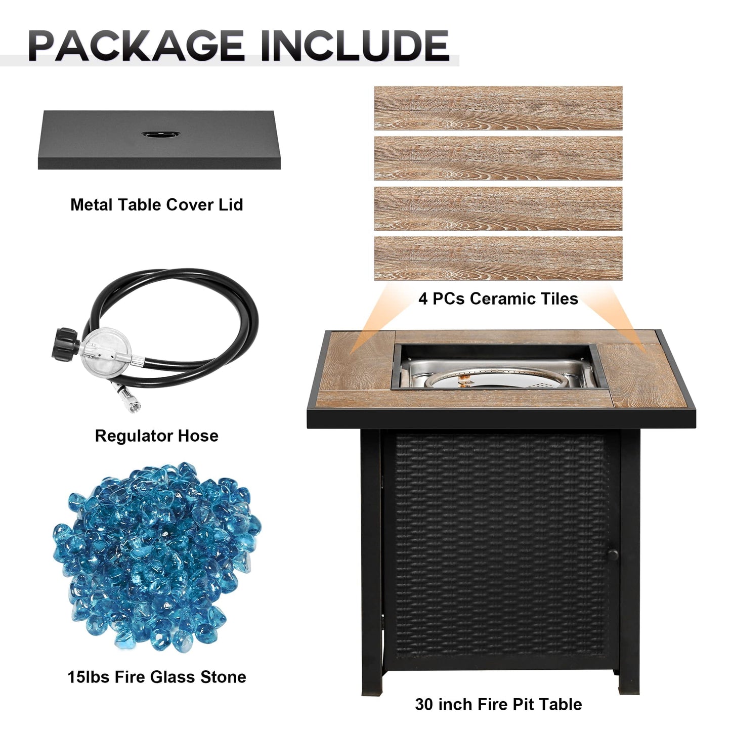 BALI OUTDOORS Propane Gas Fire Pit Table with Lid for Outside Backyard, Patio 50000 BTU 30 inch