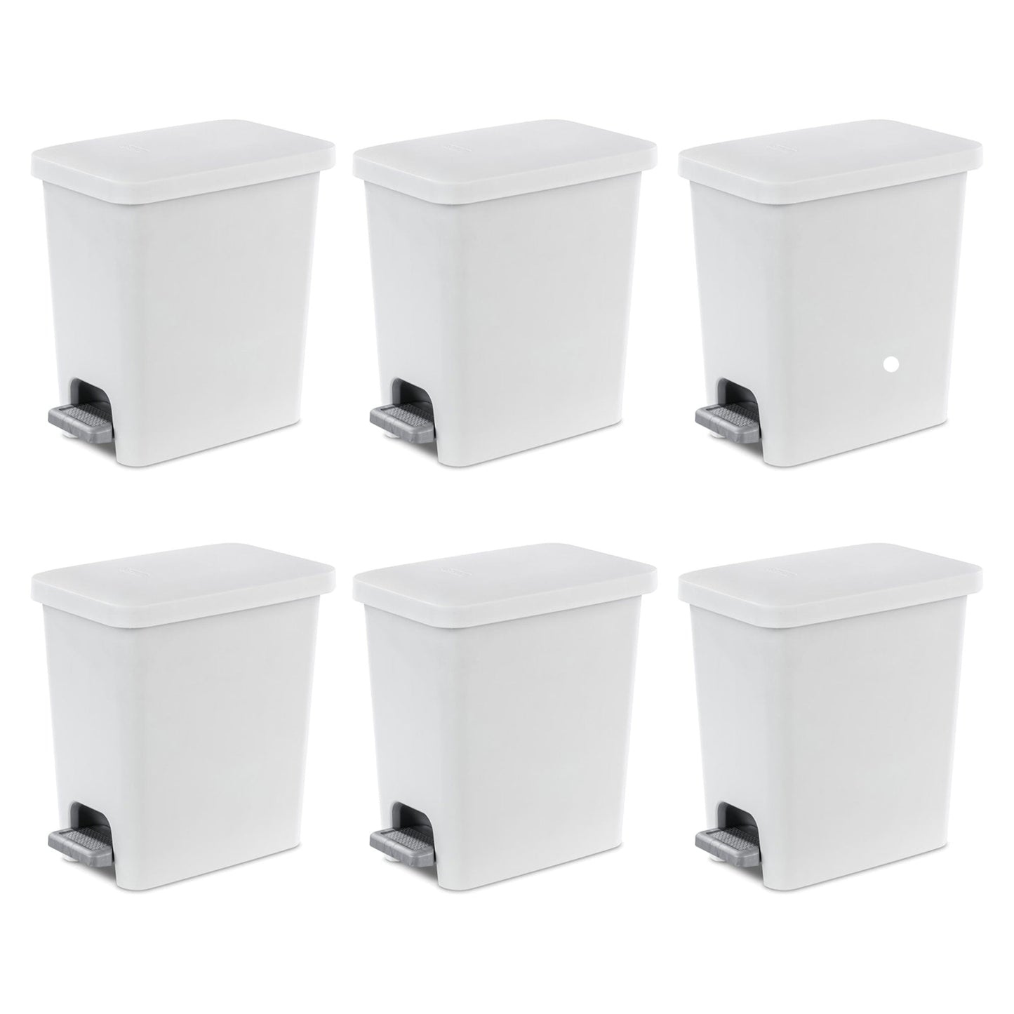 Sterilite 2.7 Gallon Rectangular Step On Trash Bin Wastebasket, White (6 Pack)