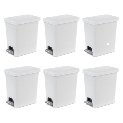 Sterilite 2.7 Gallon Rectangular Step On Trash Bin Wastebasket, White (6 Pack)