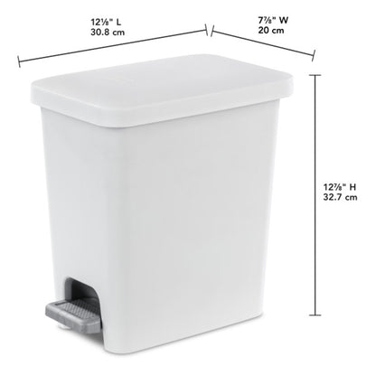 Sterilite 2.7 Gallon Rectangular Step On Trash Bin Wastebasket, White (6 Pack)