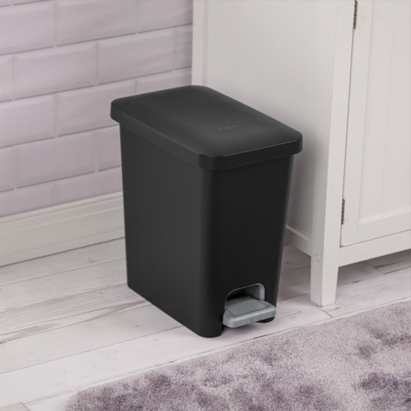 Sterilite 2.7 Gallon Rectangular Step On Trash Bin Wastebasket, Black (4 Pack)