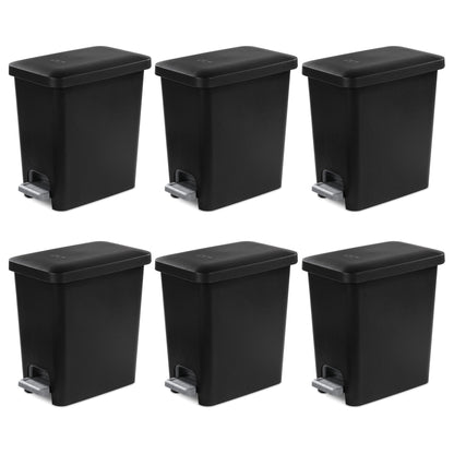 Sterilite 2.7 Gallon Rectangular Step On Trash Bin Wastebasket, Black (6 Pack)