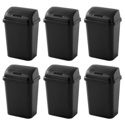 Sterilite 7.8 Gallon SwingTop Kitchen Wastebasket Trash Can, Black (6 Pack)
