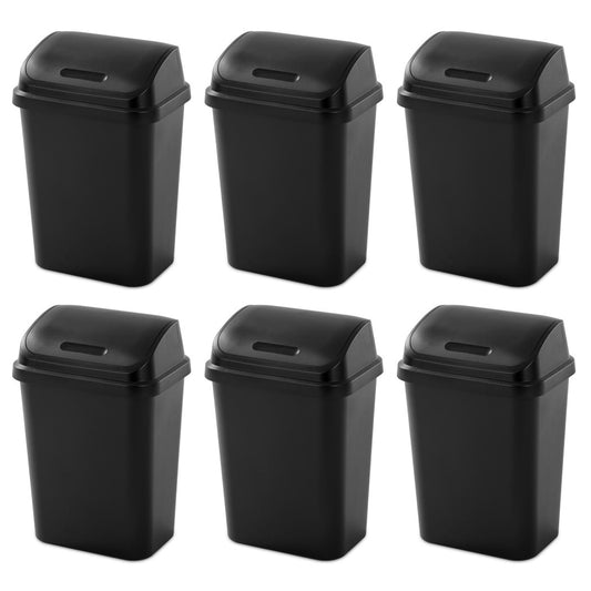 Sterilite 7.8 Gallon SwingTop Kitchen Wastebasket Trash Can, Black (6 Pack)