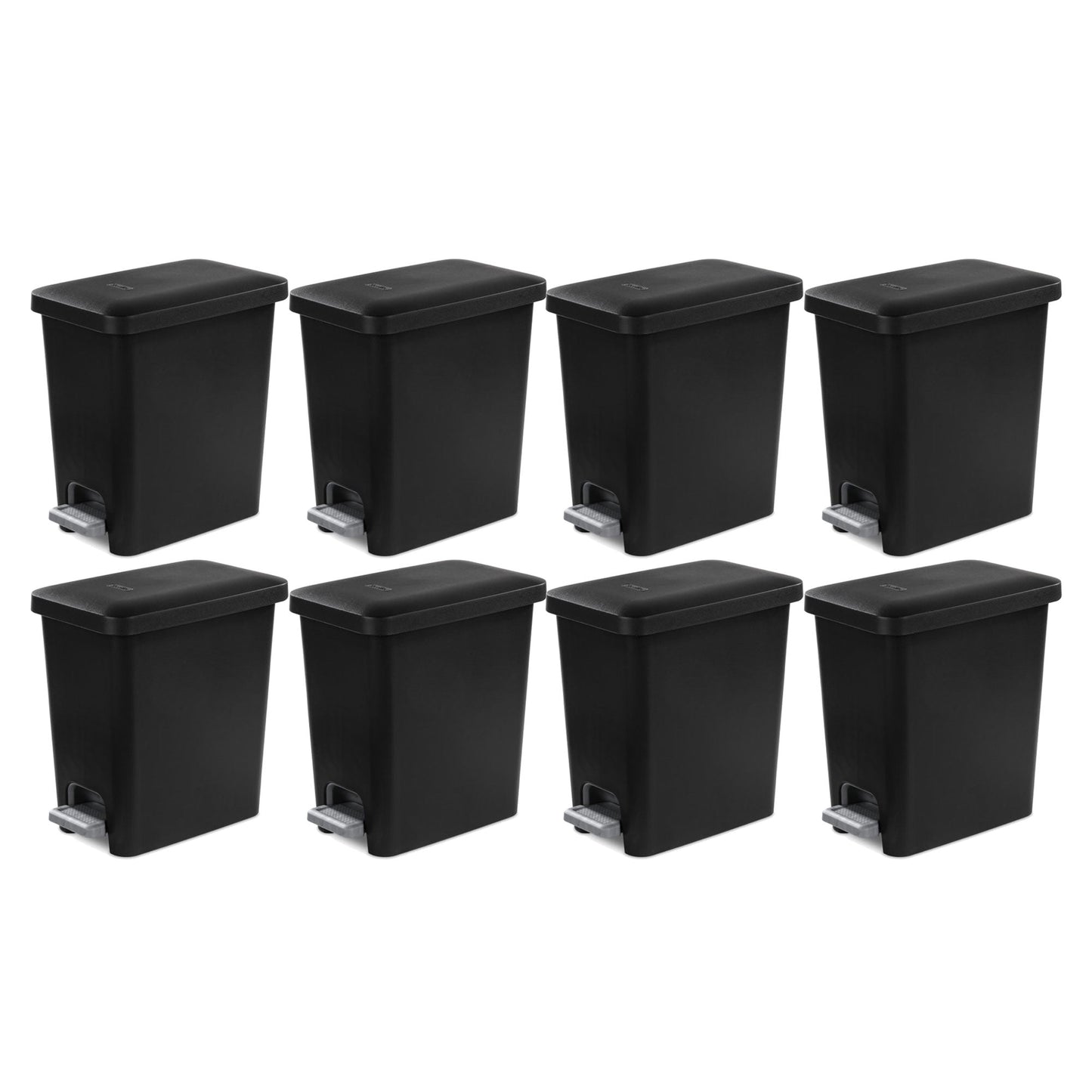Sterilite 2.7 Gallon Rectangular Step On Trash Bin Wastebasket, Black (8 Pack)