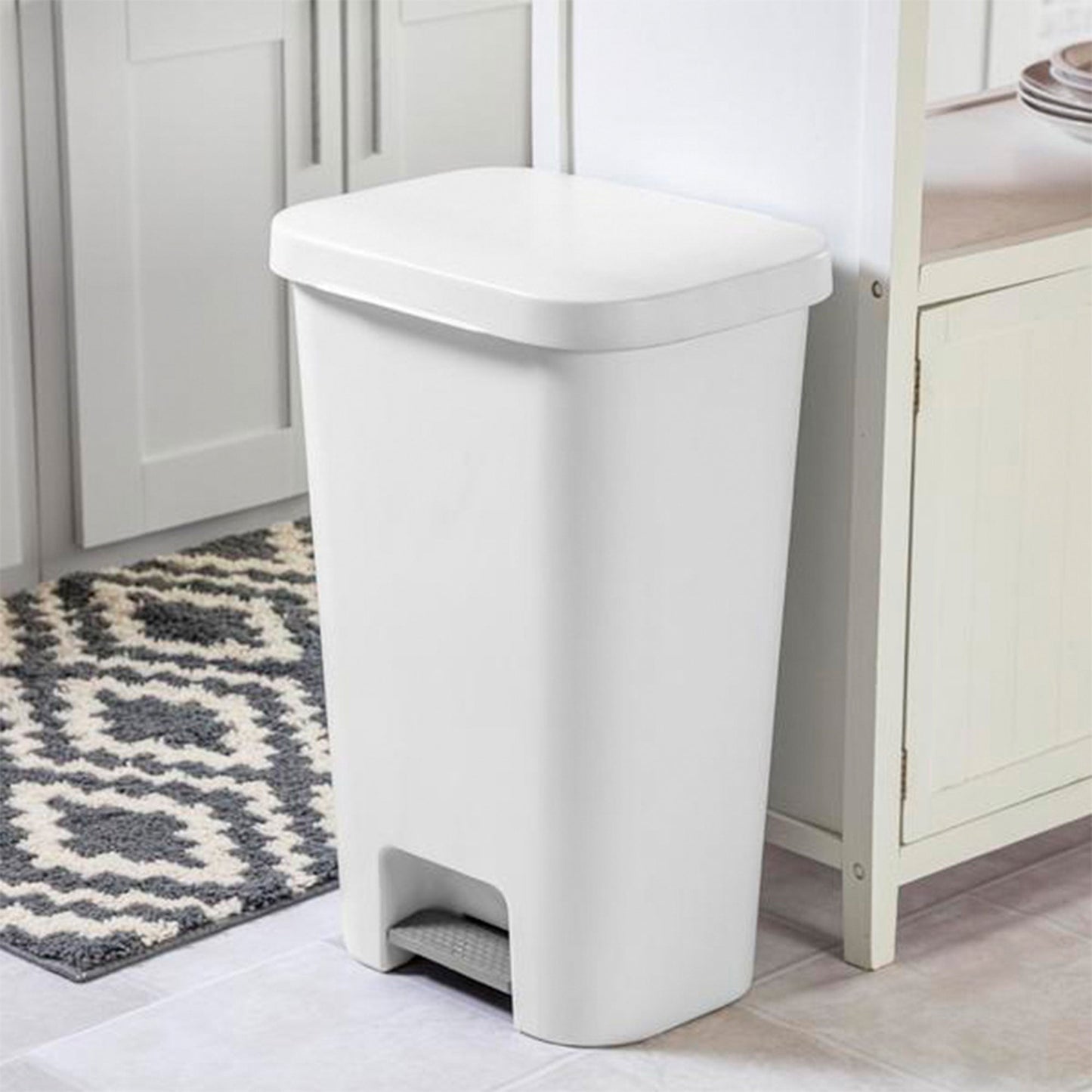 Sterilite 11.9 Gal Rectangle Step On Trash Kitchen Wastebasket, White (4 Pack)