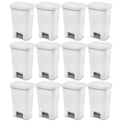 Sterilite 11.9 Gal Rectangle Step On Trash Kitchen Wastebasket, White (12 Pack)
