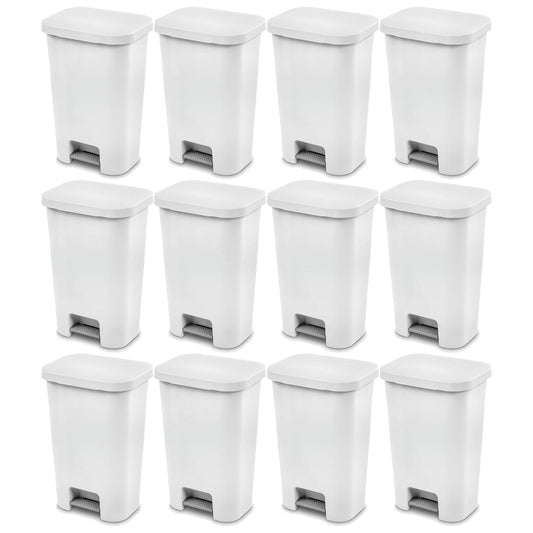 Sterilite 11.9 Gal Rectangle Step On Trash Kitchen Wastebasket, White (12 Pack)