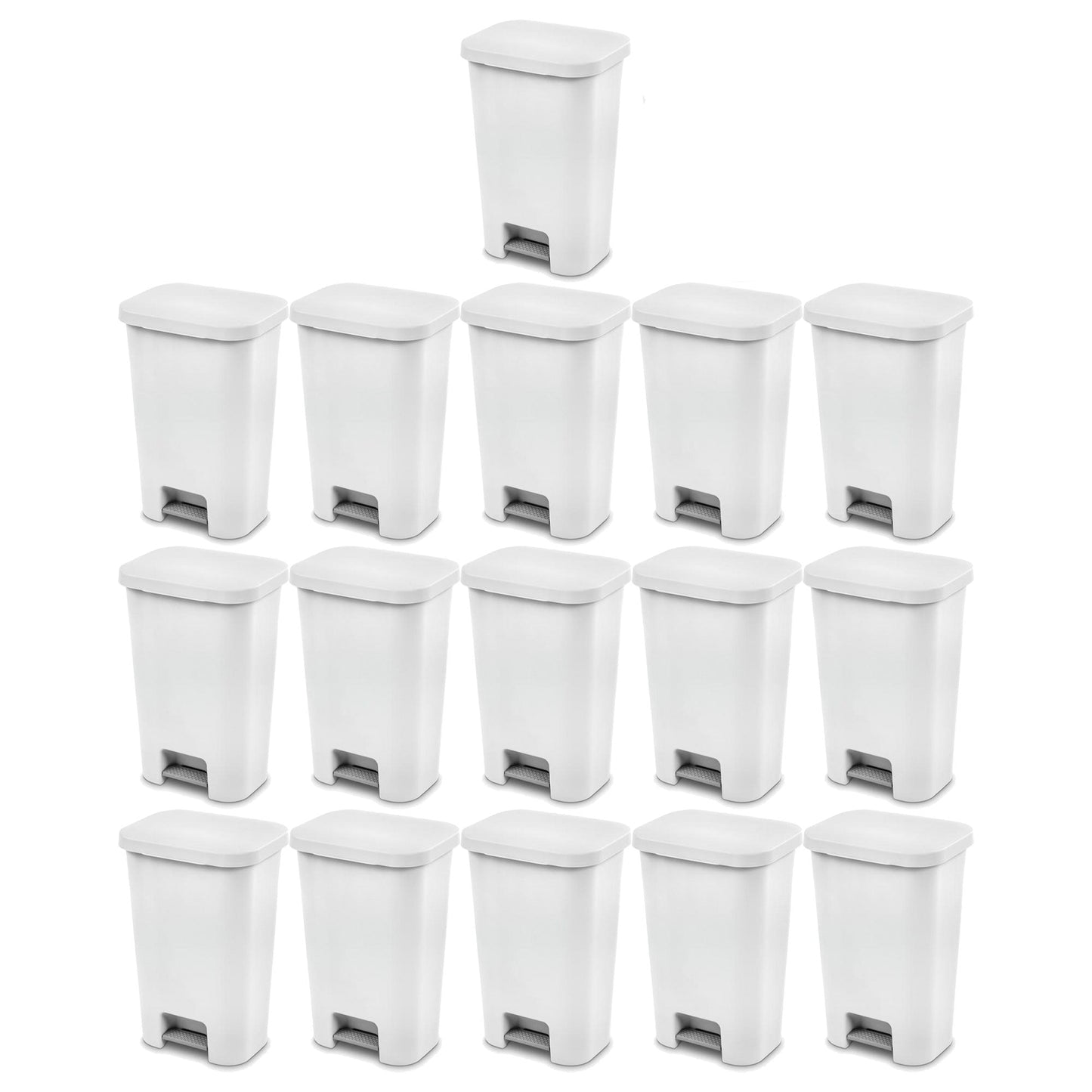 Sterilite 11.9 Gal Rectangle Step On Trash Kitchen Wastebasket, White (16 Pack)