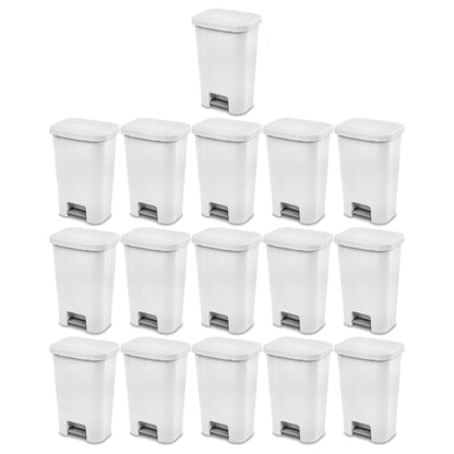 Sterilite 11.9 Gal Rectangle Step On Trash Kitchen Wastebasket, White (16 Pack)