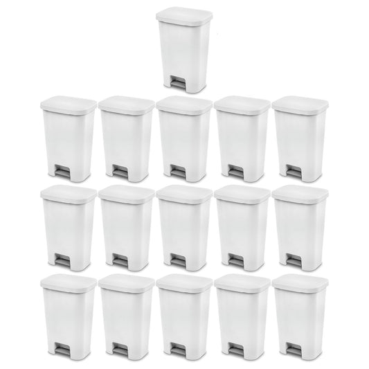 Sterilite 11.9 Gal Rectangle Step On Trash Kitchen Wastebasket, White (16 Pack)