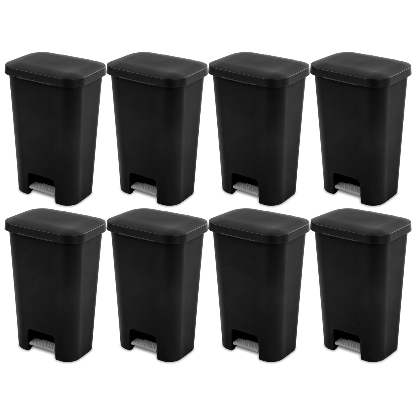 Sterilite 11.9 Gal Rectangle Step On Trash Kitchen Wastebasket, Black (8 Pack)