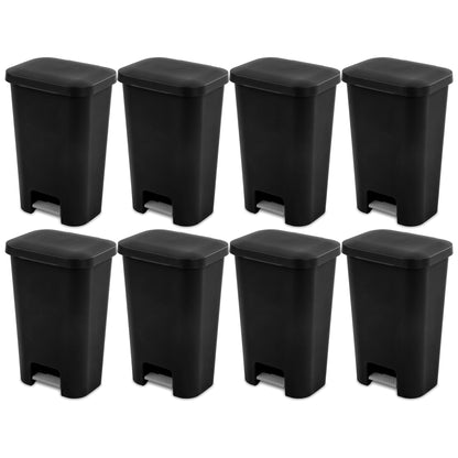 Sterilite 11.9 Gal Rectangle Step On Trash Kitchen Wastebasket, Black (8 Pack)