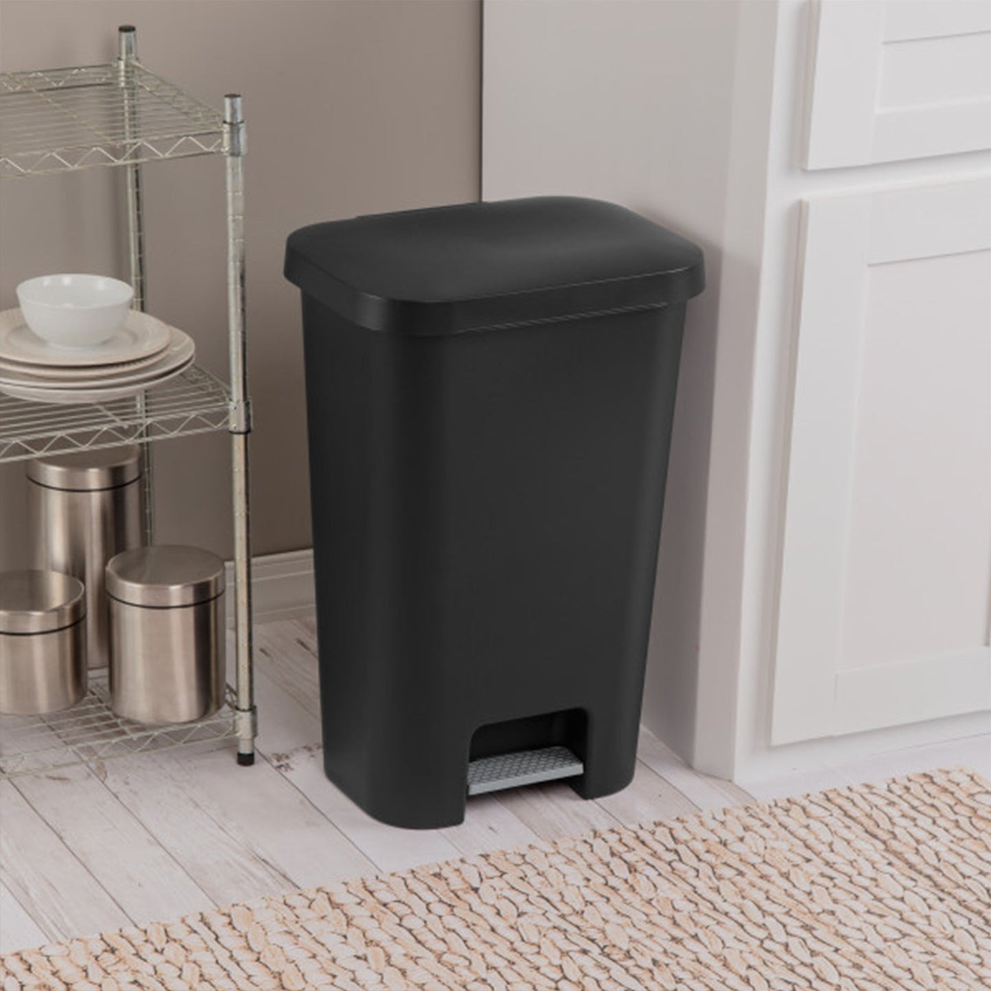 Sterilite 11.9 Gal Rectangle Step On Trash Kitchen Wastebasket, Black (8 Pack)