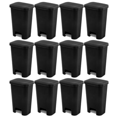 Sterilite 11.9 Gal Rectangle Step On Trash Kitchen Wastebasket, Black (12 Pack)