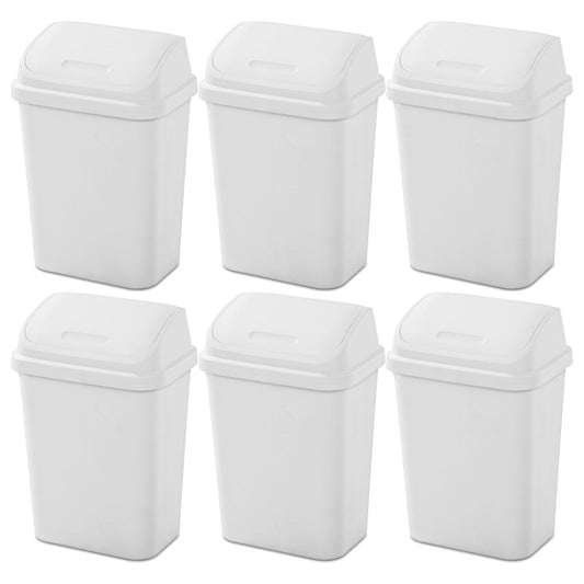 Sterilite 7.8 Gallon SwingTop Kitchen Wastebasket Trash Can, White (6 Pack)