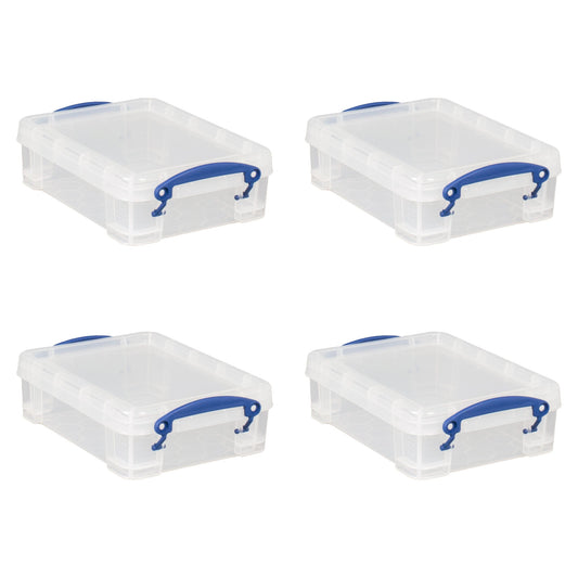 Really Useful Box 1.75L Storage Bin w/Snap Lid & Clip Lock Handle, (4 Pack)