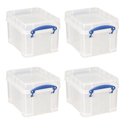 Really Useful Box 3 Liter Snap Lid Storage Bin for Music Storage, Clear (4 Pack)