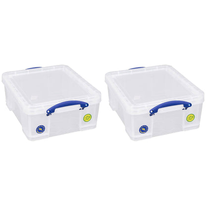 Really Useful Box 18L Storage Container w/Snap Lid & Clip Lock Handle, (2 Pack)