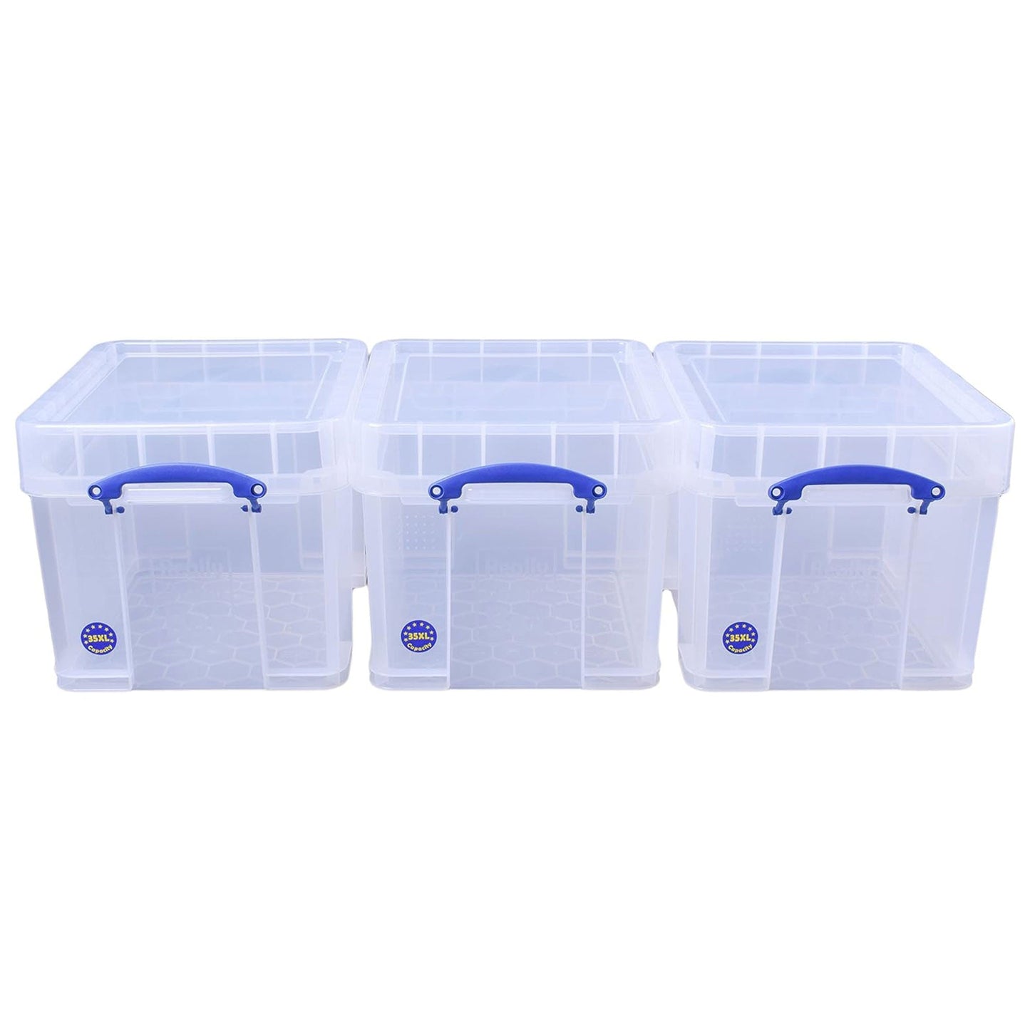 Really Useful Box 35 Liters Transparent Storage Container with Snap Lid, 3 Pack