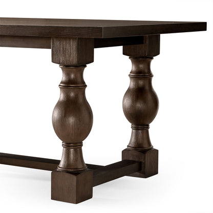 Leon Classical Wooden Dining Table in Antiqued Brown Finish