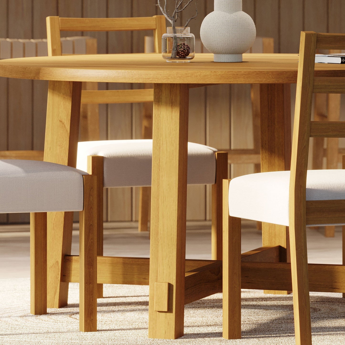 Sasha Organic Round Wooden Dining Table in Weathered Natural Finish
