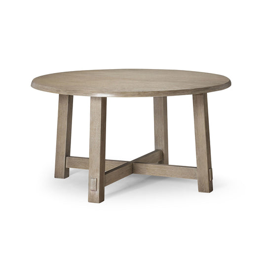 Sasha Organic Round Wooden Dining Table in Weathered Grey Finish