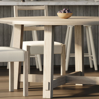 Sasha Organic Round Wooden Dining Table in Weathered White Finish