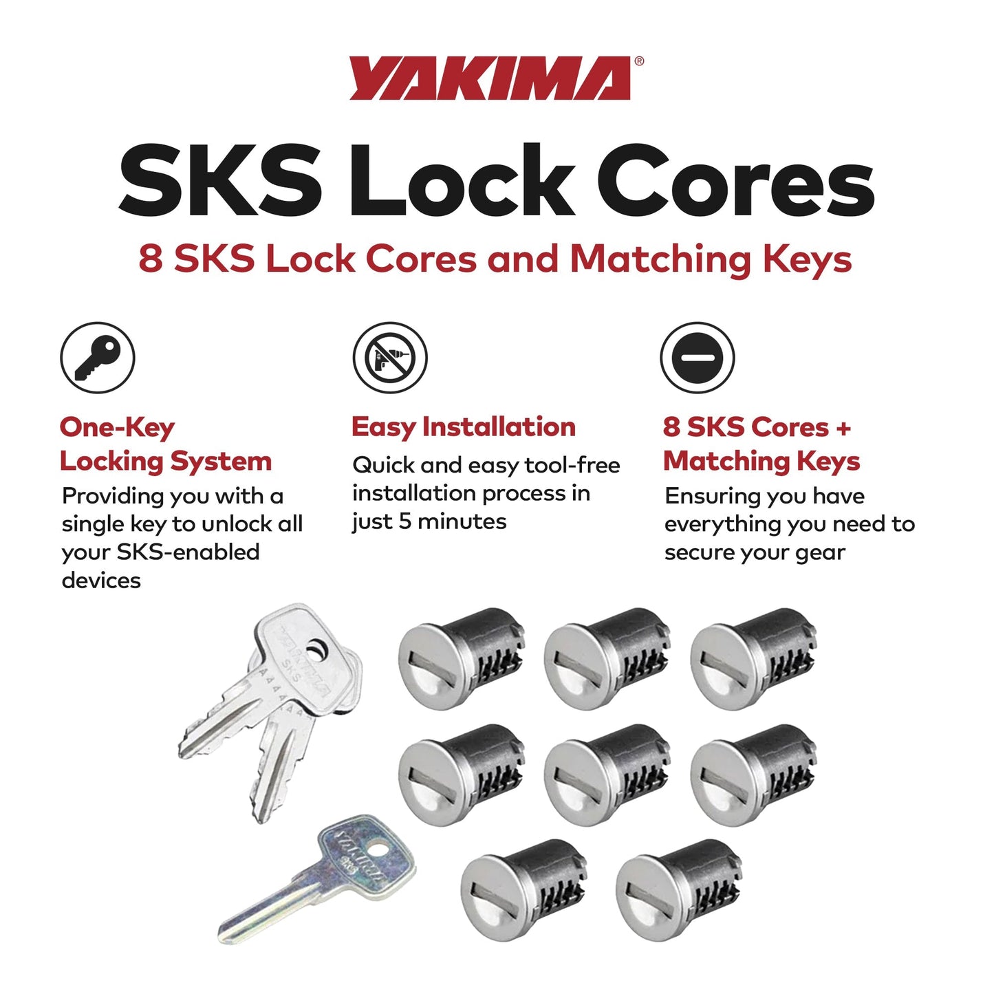 Yakima Car Rack System Component SKS Lock Cylinder Core Kit with Key (8 Pack) - Find Fresh Goods