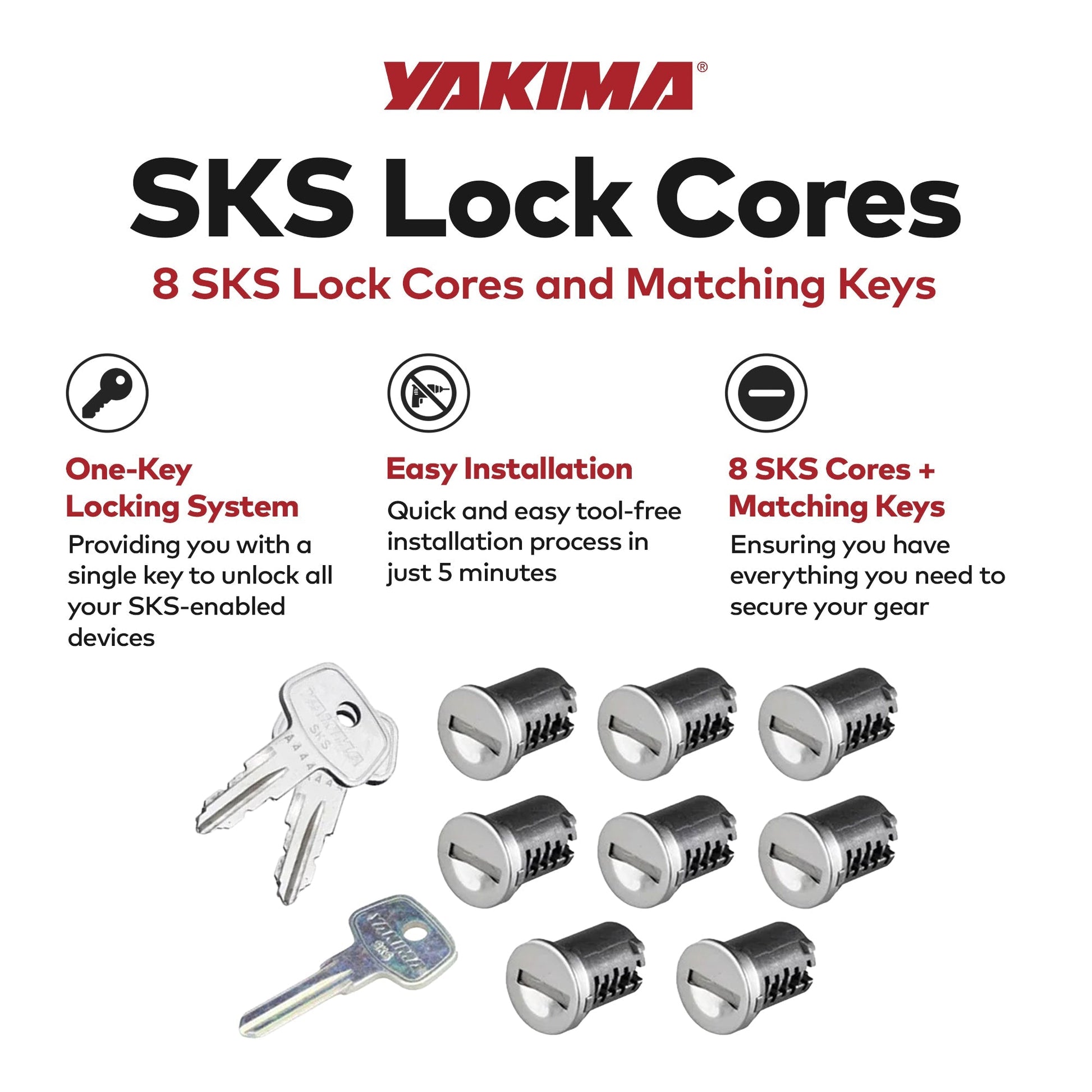 Yakima Car Rack System Component SKS Lock Cylinder Core Kit with Key (8 Pack) - Find Fresh Goods