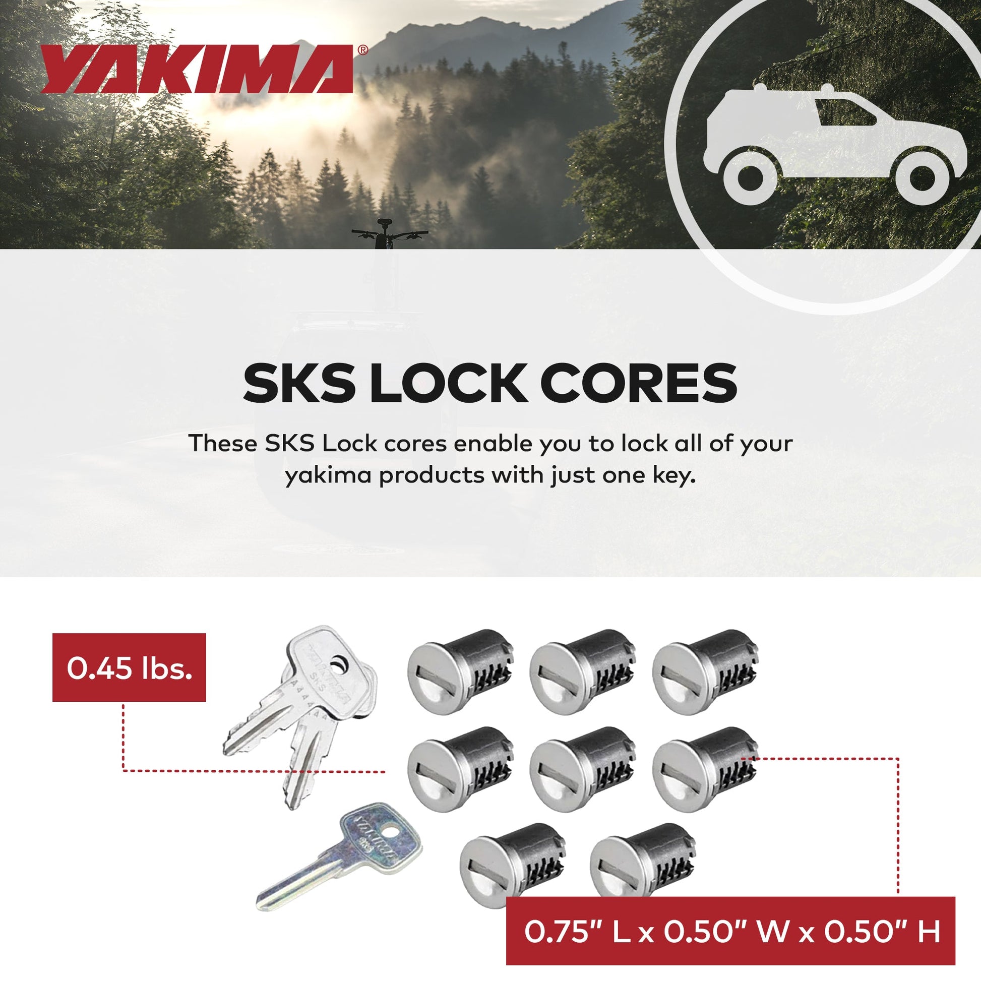 Yakima Car Rack System Component SKS Lock Cylinder Core Kit with Key (8 Pack) - Find Fresh Goods
