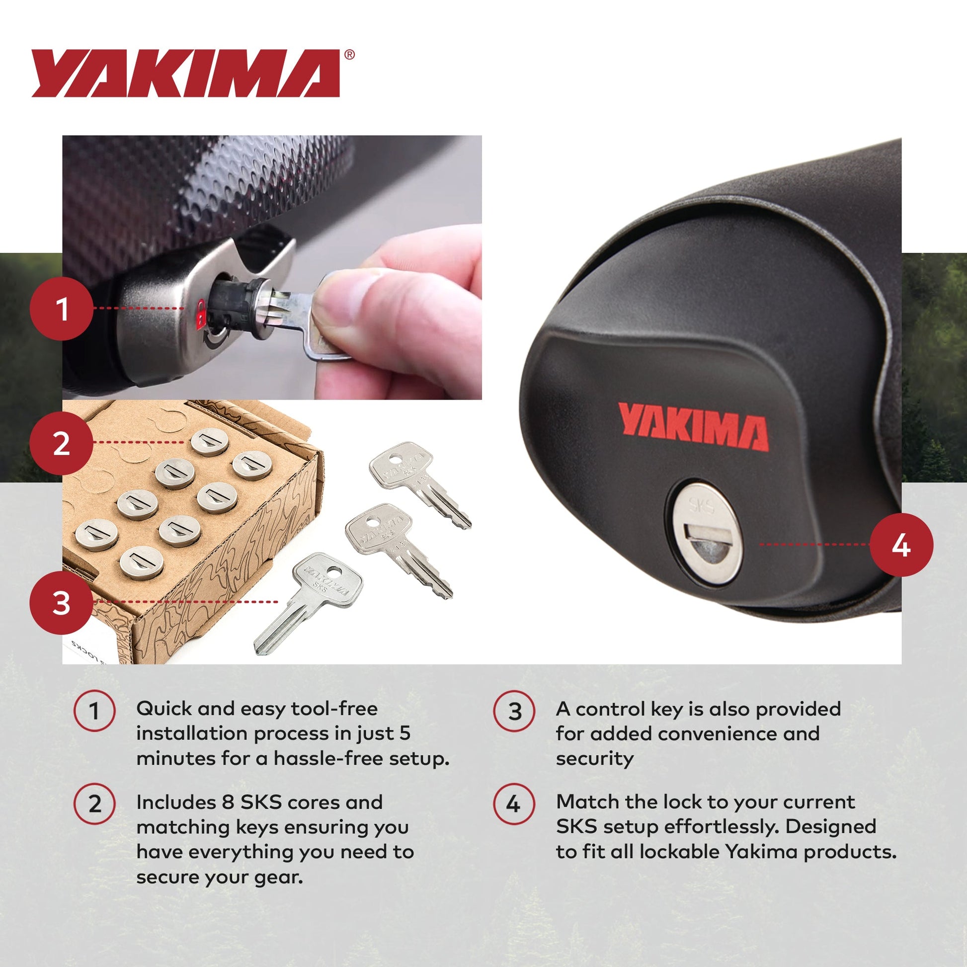 Yakima Car Rack System Component SKS Lock Cylinder Core Kit with Key (8 Pack) - Find Fresh Goods